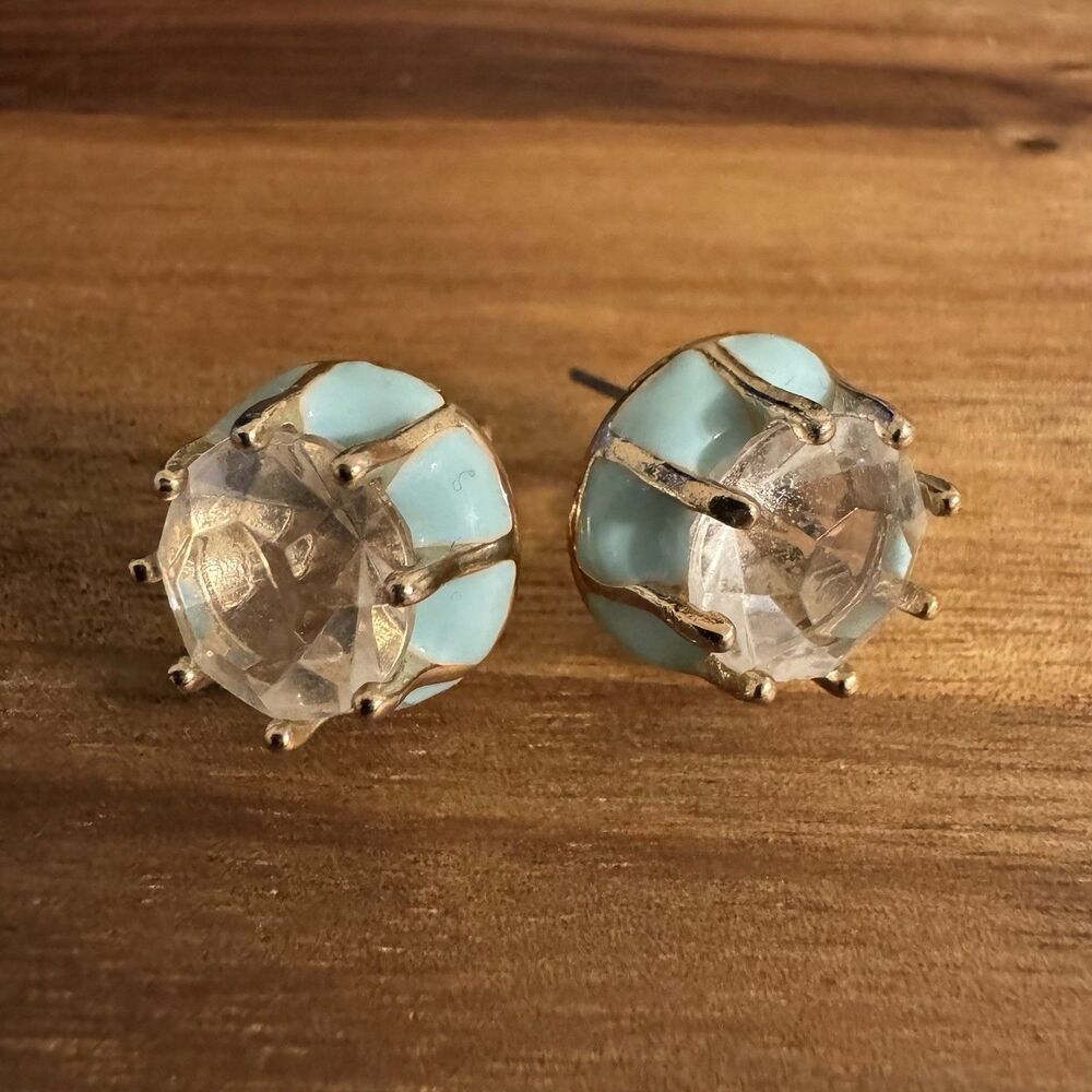 Anthropologie Womens Earrings Turquoise Enamel Crystal Measures In Pictures - Picture 5 of 7